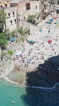 Aerial View Furore Beach and Bridge Amalfi Coast Italy
