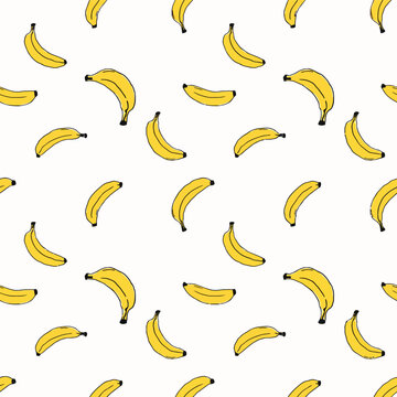 Minimalist Yellow Banana Seamless Pattern Minimal Doodle Fruit Vector Background