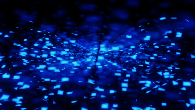Abstract dark 3D background with scattered glowing blue digital particles