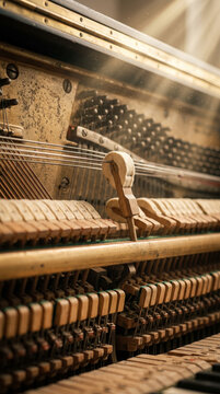 Vintage Upright Piano Interior Mechanics And Hammer Felts