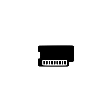 Memory card icon. Solid black glyph of a memory card for photography and video.