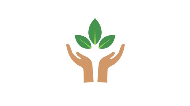 Eco Friendly Green Plant Growing in Caring Hands Logo Animation Loop