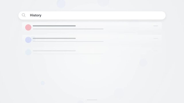Clean UI mockup showing a search bar interface with recent history items on a minimal white background for digital design and web concepts