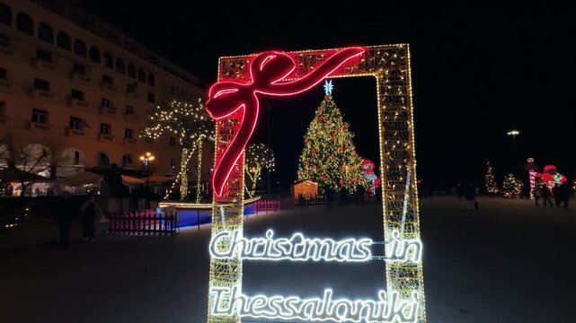 Christmas Decorations Illuminate Aristotle Square Downtown Thessaloniki Greece