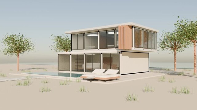 Modern Coastal House with Swimming Pool and Terraced Garden
