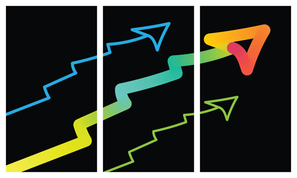 abstract gradient zigzag arrow lines set on a bold black background, Perfect for business growth concepts, modern infographics, and creative financial banners.
