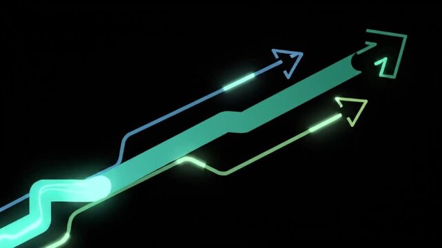 Growth Path to Goal Arrow Animation, Gradient Success Roadmap Motion Graphic on Black