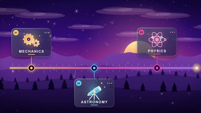 Timeline infographic vector night landscape animation educational pathway science process roadmap milestone future workflow diagram