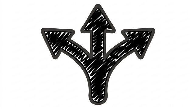 Hand drawn three way arrow symbol for choice and direction