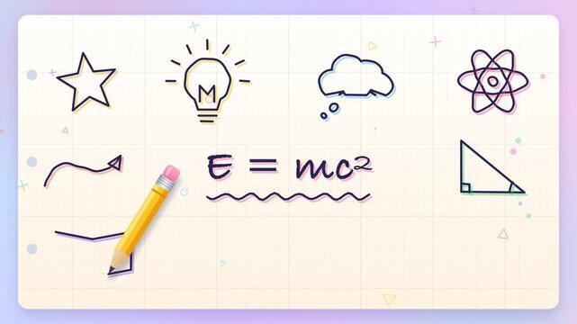 Educational doodle sketch notebook background hand drawing science icons math physics study template animation creative