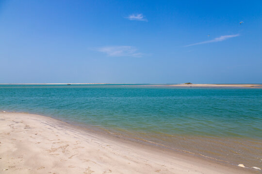 Empty white sand beach and calm turquoise sea, Northern Province, Mannar, Sri Lanka