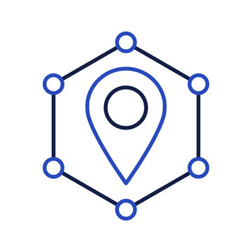 Geofencing location pin line icon modern blue style editable stroke