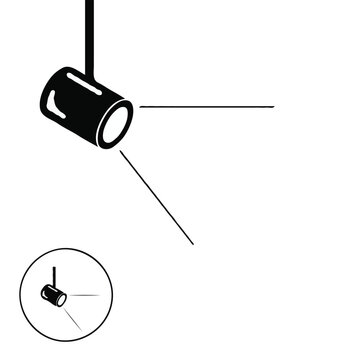 Black and White Vector Icon of Ceiling Spotlight Fixture   