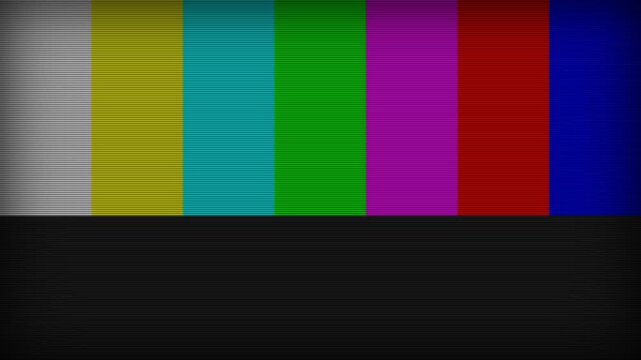 Retro television color bars test pattern with analog scanlines