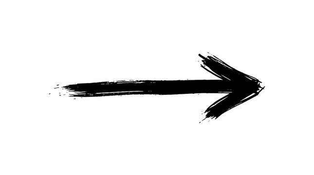 Arrow brush stroke painted with black ink on white background vector design element isolated shape