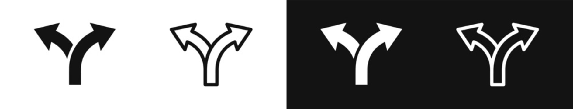 Split arrow icon set, path divergence and choice symbols vector
