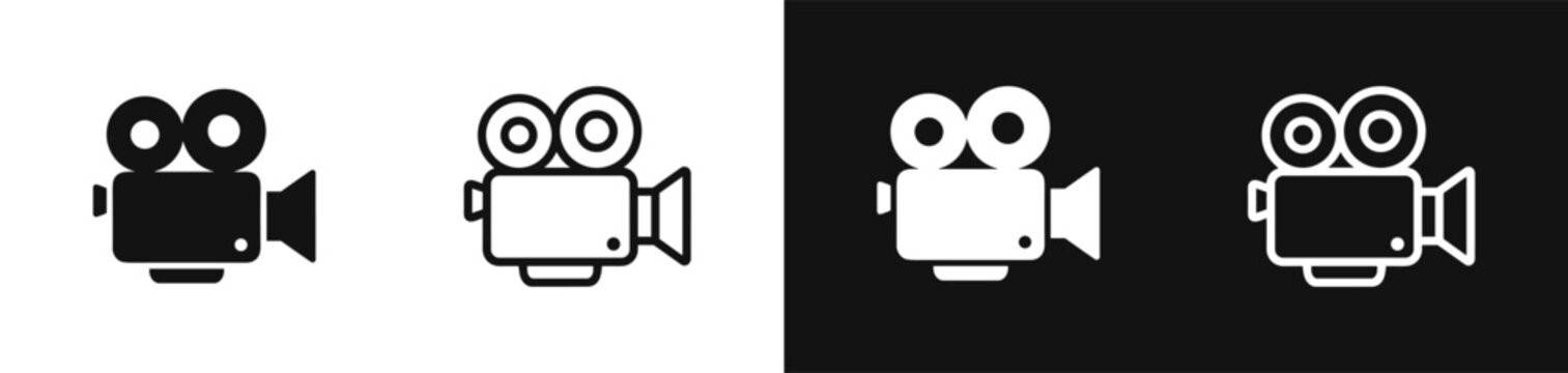 Vintage movie camera cinema projector vector icon set