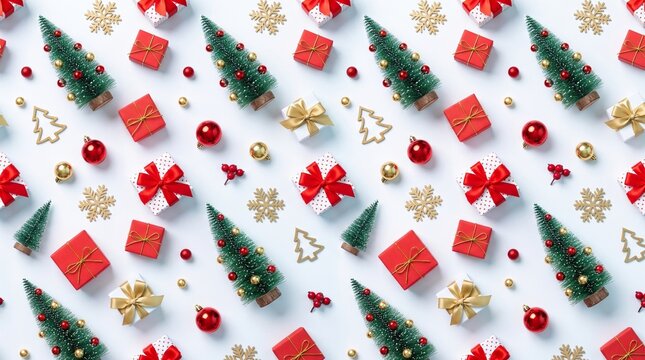 Christmas Pattern Seamless Background Flat Lay &ndash; Creative Winter Holiday Present Wrapping Paper