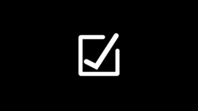 Minimalist checkmark animation on black background, simple ui motion for web and app tick checkbox success