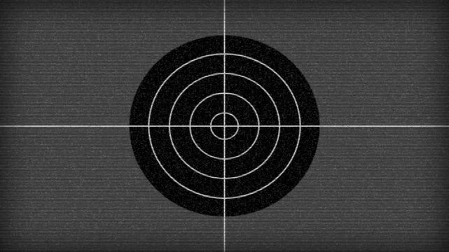 Retro television test pattern with static noise and target circles