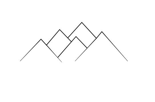 Minimal Mountain Line Art with Geometric Peaks and Clean Black Outline Design. Abstract Mountain Range Features Simple Angular Lines and Modern Style. Vector Illustration for Logos and Wall .
