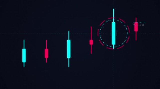 Futuristic financial candlestick chart displaying stock market data analytics and trading trends