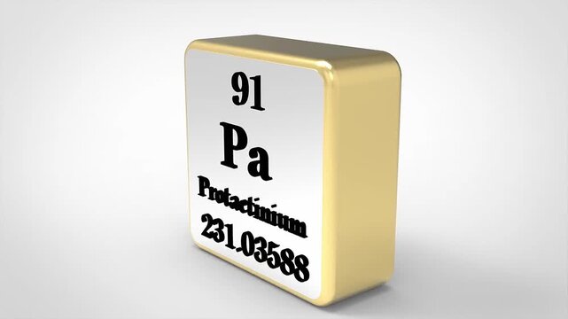 3D Rotating Protactinium Pa Element From Periodic Table, 90 Degree Rotation, Scientific Chemistry Concept, 4K Clean Render
