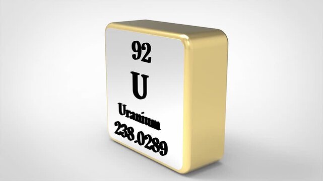 3D Rotating Uranium U Element From Periodic Table, 90 Degree Rotation, Scientific Chemistry Concept, 4K Clean Render