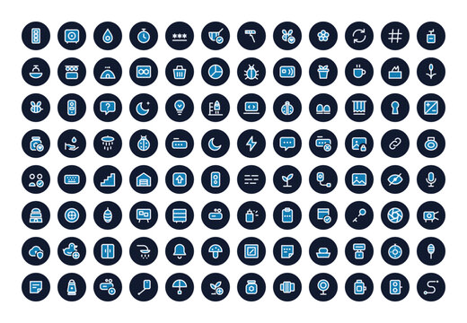 Big bundle of 96 dark round icons with lantern and sticky note