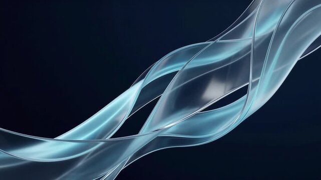 Abstract Flowing Translucent Glass Ribbons Motion Background. Seamless 3D Glass Wavy Lines and Abstract Motion Background