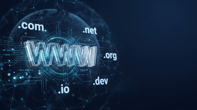 3D WWW Symbol with Domain Extensions and Digital Globe