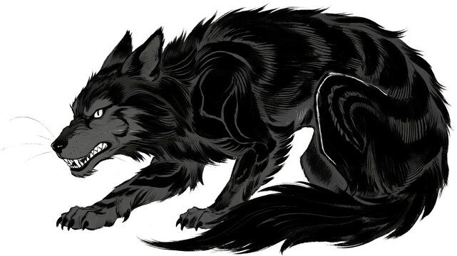 Angry black wolf in attack pose
