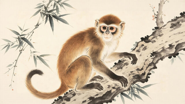 Monkey perched on tree branch