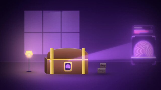 Fingerprint scanner treasure chest lock access granted full scene