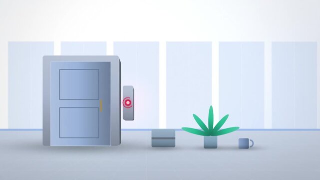 Blue door of light opening with passkey access login wide scene