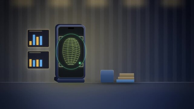 Gold smartphone facial recognition scan unlocking with mesh wide scene