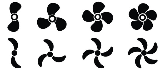 Propeller icon set isolated on white background. Fan sign. Silhouette of fan propeller. Fan, ship propeller icon. Vector illustration.  © Digital PX
