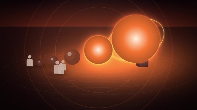 Orange growing AI minds next to a human icon close close-up assembling