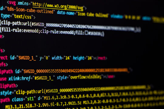 Web developer coding screen closeup. Programming screen, Coding screen, Source code, Technology background, Data security concept.
