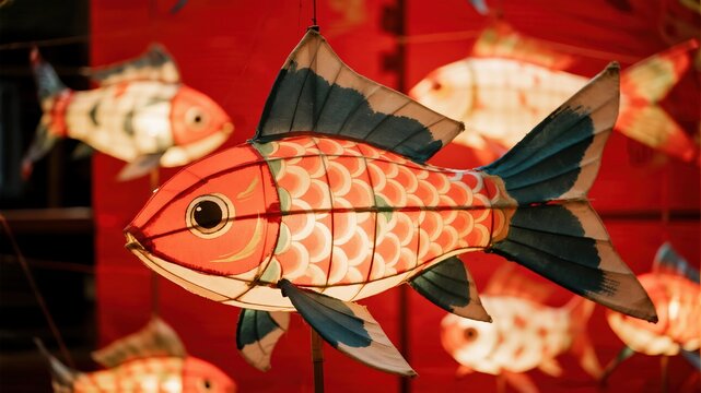 Colorful fishshaped lanterns hanging