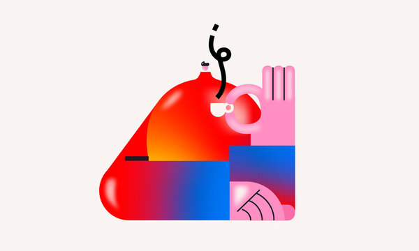 Colorful Person Making OK Hand Gesture &ndash; Abstract Modern Character Illustration