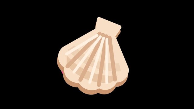 Animated cream scallop shell with a pink pearl appearing as it opens, seashell game icon motion graphic on transparent background