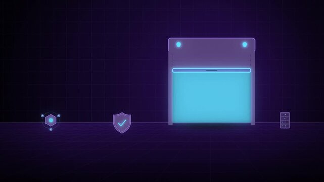 Security shutter in secure room security room scene coming to life