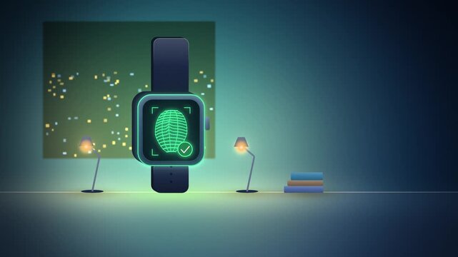 Smartwatch facial recognition scan room scene
