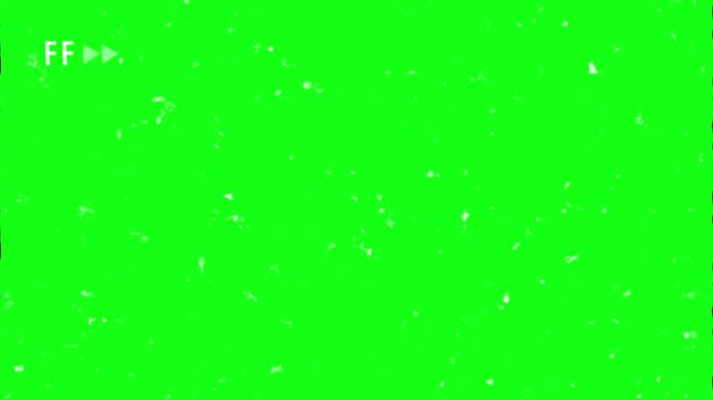 Retro vhs fast forward overlay with noise and static on green screen. Chroma key vintage video effect for editing and motion graphics. 4K Video.