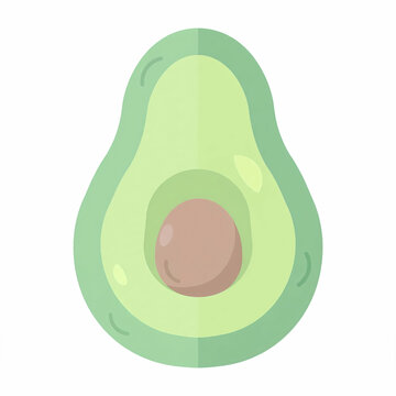 Fresh avocado half fruit icon illustration, pastel green flat design vector isolated on white background for healthy food menu and nutrition graphics