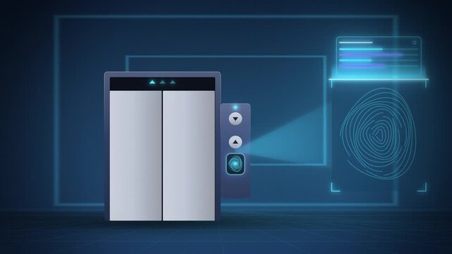 Fingerprint scanner elevator access panel unlocking close-up