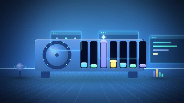 Blue temperature dial shaping next token probabilities looping motion