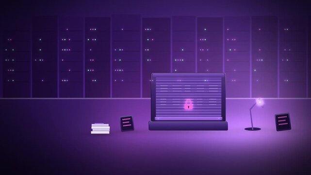 Purple roller shutter securing a document window room scene appearing