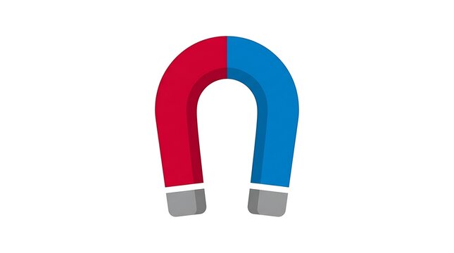 Horseshoe magnet illustration with red and blue poles on white background